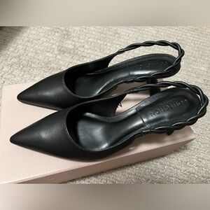 Charles & Keith Leather Braided Slingback Pumps - Black